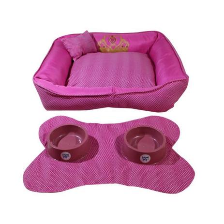 Kit 5 Itens Para Pet Caminha Média + Acessórios Rosa Princess - Decore fácil shop Menor preço em Kit 5 Itens Para Pet Caminha Média + Acessórios Rosa Princess - Decore fácil shop