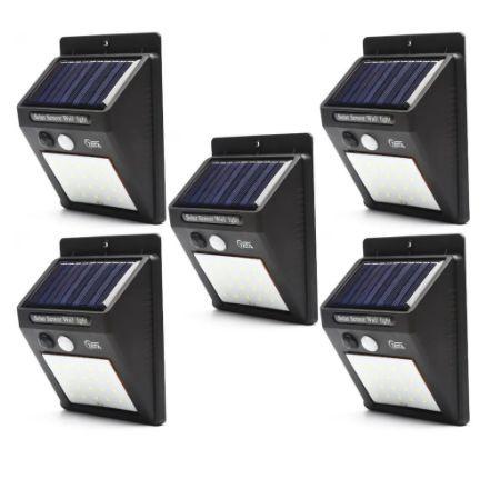 Kit 5 Luminária Solar 30 Leds Refletor Led Parede Jardim Piscina Externo Com Sensor Movimento Resistente Sol Chuva Menor preço em Kit 5 Luminária Solar 30 Leds Refletor Led Parede Jardim Piscina Externo Com Sensor Movimento Resistente Sol Chuva
