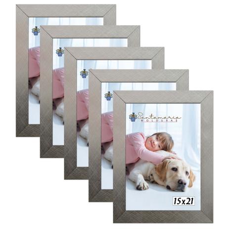 Kit 5 Molduras Porta Retrato 15X21 Prateado - Santamaria molduras Menor preço em Kit 5 Molduras Porta Retrato 15X21 Prateado - Santamaria molduras