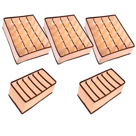 Kit 5 Organizador de Gavetas TNT 3 de 24 Espaços 2 de 6 Espaços Calcinhas Cuecas Sutiã Meia Lingerie - Kehome Menor preço em Kit 5 Organizador de Gavetas TNT 3 de 24 Espaços 2 de 6 Espaços Calcinhas Cuecas Sutiã Meia Lingerie - Kehome