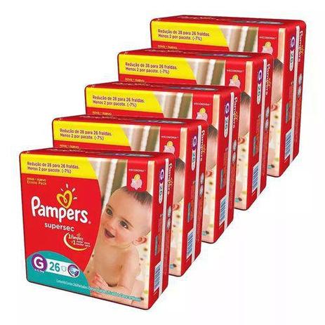 Kit 5 pacote fralda pampers supersec total g 130 tiras Menor preço em Kit 5 pacote fralda pampers supersec total g 130 tiras