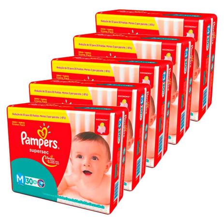 Kit 5 pacote fralda pampers supersec total m 150 tiras Menor preço em Kit 5 pacote fralda pampers supersec total m 150 tiras