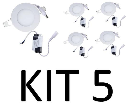 Kit 5 Painel Plafon 3w Branco Frio Redondo Luminária Led Embutir - Super Led Menor preço em Kit 5 Painel Plafon 3w Branco Frio Redondo Luminária Led Embutir - Super Led