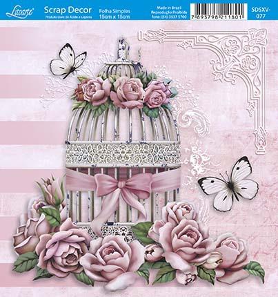 Kit 5 Papel Scrap Decor Folha Simples 15x15 Gaiola Com Laço SDSXV-077 - Litoarte Menor preço em Kit 5 Papel Scrap Decor Folha Simples 15x15 Gaiola Com Laço SDSXV-077 - Litoarte