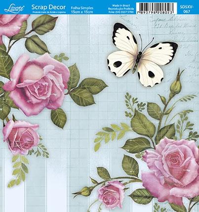 Kit 5 Papel Scrap Decor Folha Simples 15x15 Rosas e Borboleta SDSXV-067 - Litoarte Menor preço em Kit 5 Papel Scrap Decor Folha Simples 15x15 Rosas e Borboleta SDSXV-067 - Litoarte