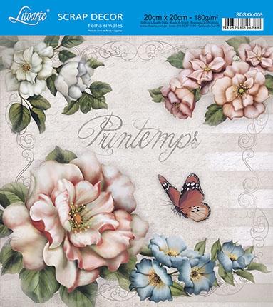 Kit 5 Papel Scrap Decor Folha Simples 20x20 Flores com Borboleta SDSXX-005 - Litoarte Menor preço em Kit 5 Papel Scrap Decor Folha Simples 20x20 Flores com Borboleta SDSXX-005 - Litoarte
