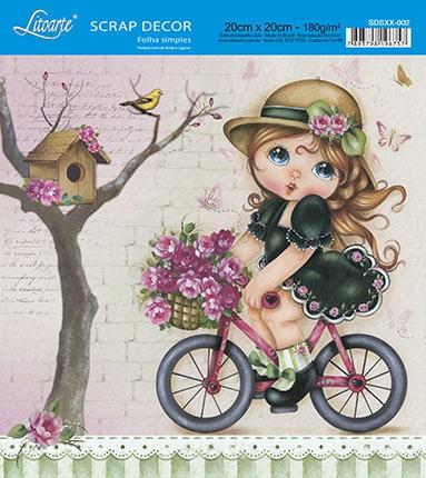 Kit 5 Papel Scrap Decor Folha Simples 20x20 Menina de Bicicleta SDSXX-002 - Litoarte é boa?