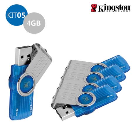 Kit 5 Pen Drive Kingston 4GB USB 3.0 DataTraveler 101 G2 Azul Menor preço em Kit 5 Pen Drive Kingston 4GB USB 3.0 DataTraveler 101 G2 Azul