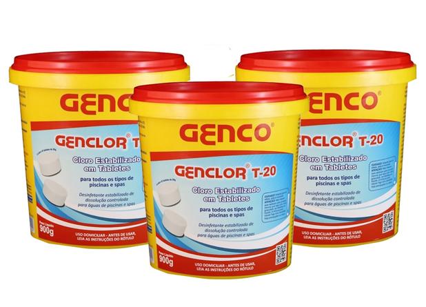 Kit 5 Potes Pastilhas De Cloro Genco 900g Para Piscinas E Spas Menor preço em Kit 5 Potes Pastilhas De Cloro Genco 900g Para Piscinas E Spas
