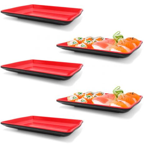 Kit 5 Pratos 21x13 Cm em Melamina Vermelho para Petiscos e Sushis Fuxing Menor preço em Kit 5 Pratos 21x13 Cm em Melamina Vermelho para Petiscos e Sushis Fuxing