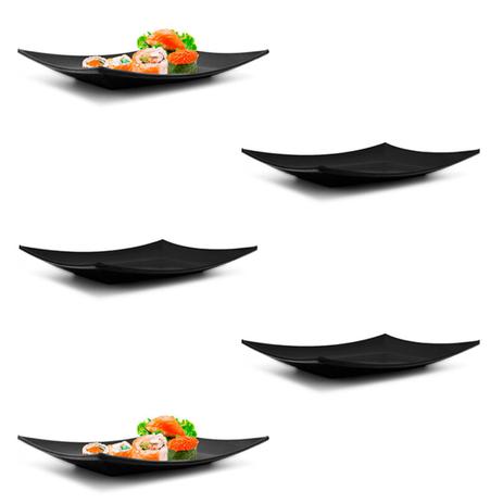 Kit 5 Pratos 22 Cm em Melamina/Plastico Retangular para Comida Japonesa Preto Fuxing Menor preço em Kit 5 Pratos 22 Cm em Melamina/Plastico Retangular para Comida Japonesa Preto Fuxing