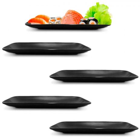 Kit 5 Pratos Travessa 27 Cm Preto com Borda em Melamina/Plastico Sushi Utilgoods Menor preço em Kit 5 Pratos Travessa 27 Cm Preto com Borda em Melamina/Plastico Sushi Utilgoods