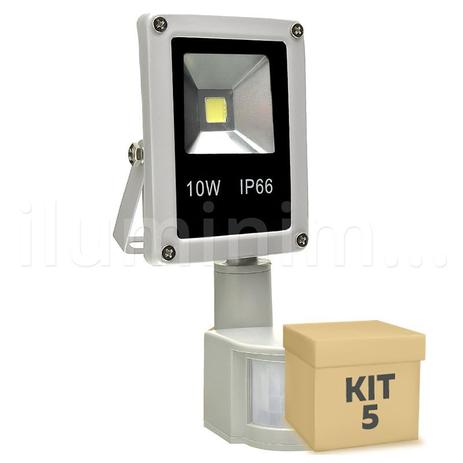 Kit 5 Refletor Holofote LED 10w Sensor de Presença Branco Frio - Iluminim led Menor preço em Kit 5 Refletor Holofote LED 10w Sensor de Presença Branco Frio - Iluminim led