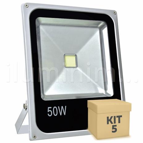 Kit 5 Refletor Holofote LED 50w Branco Frio - Iluminim led Menor preço em Kit 5 Refletor Holofote LED 50w Branco Frio - Iluminim led