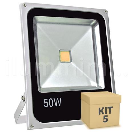 Kit 5 Refletor Holofote LED 50w Branco Quente - Iluminim led Menor preço em Kit 5 Refletor Holofote LED 50w Branco Quente - Iluminim led
