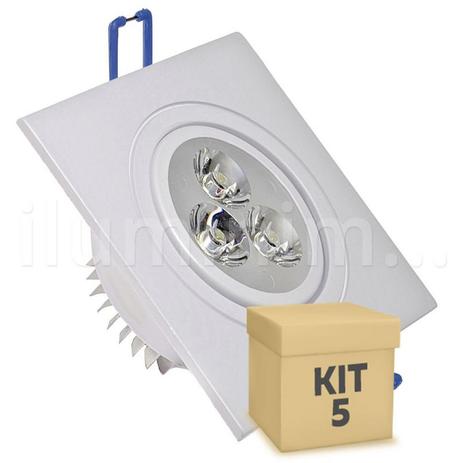 Kit 5 Spot 3W Dicróica LED Direcionavel Base Branca - Iluminim led Menor preço em Kit 5 Spot 3W Dicróica LED Direcionavel Base Branca - Iluminim led