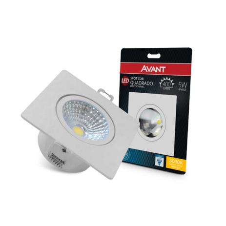 Kit 5 Spot Led 5W Quadrado Branco Quente - AVANT Menor preço em Kit 5 Spot Led 5W Quadrado Branco Quente - AVANT