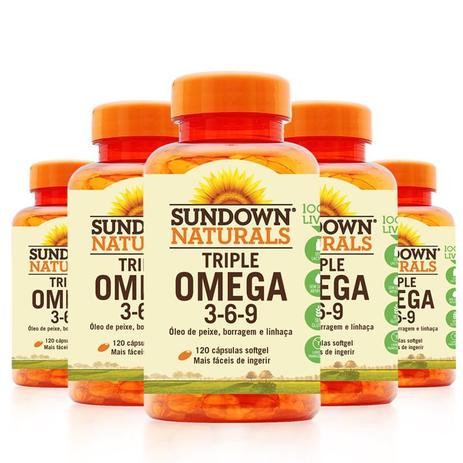 Kit 5 Triple ômega 3-6-9 Sundown 120 cápsulas - Sundown naturals vitaminas Menor preço em Kit 5 Triple ômega 3-6-9 Sundown 120 cápsulas - Sundown naturals vitaminas