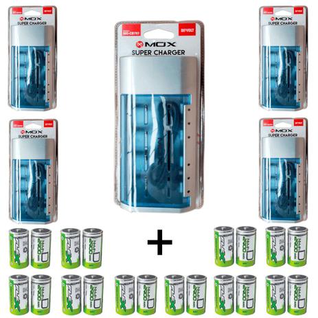Kit 5 Unidades Carregador Universal + 20 Pilhas Tipo D Flex Menor preço em Kit 5 Unidades Carregador Universal + 20 Pilhas Tipo D Flex