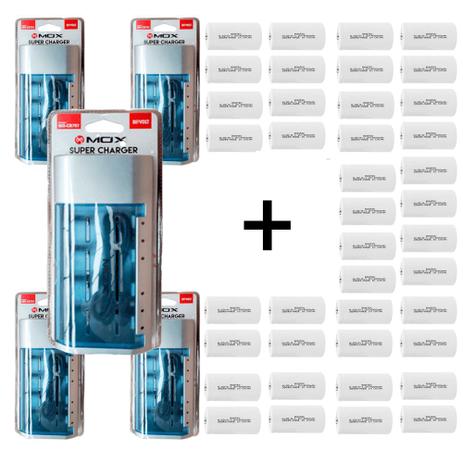 Kit 5 Unidades Carregador Universal + 40 Pilhas Tipo D Rontek - Mox Menor preço em Kit 5 Unidades Carregador Universal + 40 Pilhas Tipo D Rontek - Mox