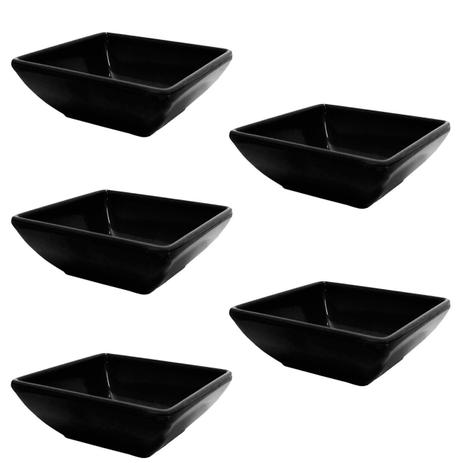 Kit 5 Unidades Mini Tigela Molheira Quadrada para Shoyu em Melamina / Plastico Preta  Fu Xing - Fuxing é boa?