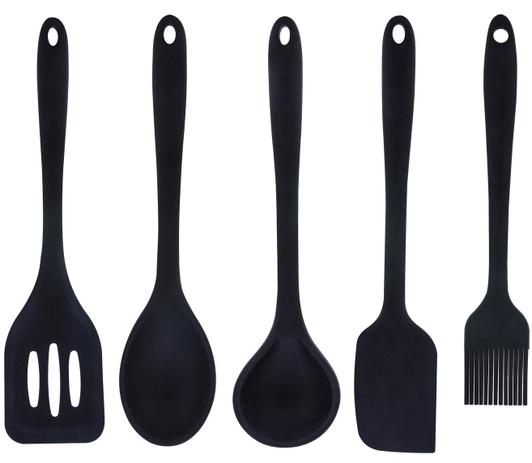 Kit 5 Utensílios em Silicone Preto - Mimo Style Menor preço em Kit 5 Utensílios em Silicone Preto - Mimo Style