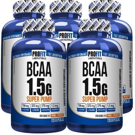 Kit 5x BCAA 1.5 G Super Pump 60 caps - Profit - Profit labs Menor preço em Kit 5x BCAA 1.5 G Super Pump 60 caps - Profit - Profit labs