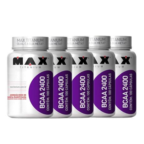 KIT 5x BCAA 2400 (100 Caps) - Max Titanium Menor preço em KIT 5x BCAA 2400 (100 Caps) - Max Titanium