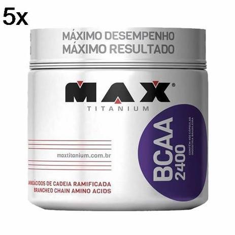 Kit 5X BCAA 2400 - 450 Cápsulas - Max Titanium Menor preço em Kit 5X BCAA 2400 - 450 Cápsulas - Max Titanium