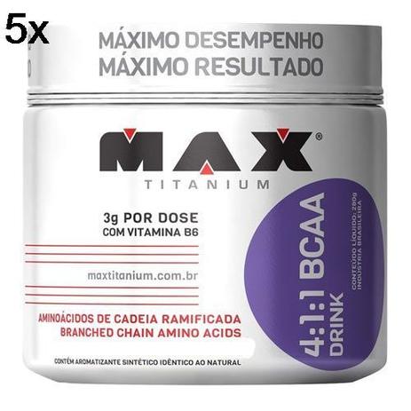 Kit 5X BCAA 4:1:1 - 280g Drink Uva - Max Titanium Menor preço em Kit 5X BCAA 4:1:1 - 280g Drink Uva - Max Titanium