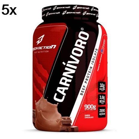 Kit 5X Carnivoro Beef Protein Isolate - 900g Chocolate - BodyAction Menor preço em Kit 5X Carnivoro Beef Protein Isolate - 900g Chocolate - BodyAction