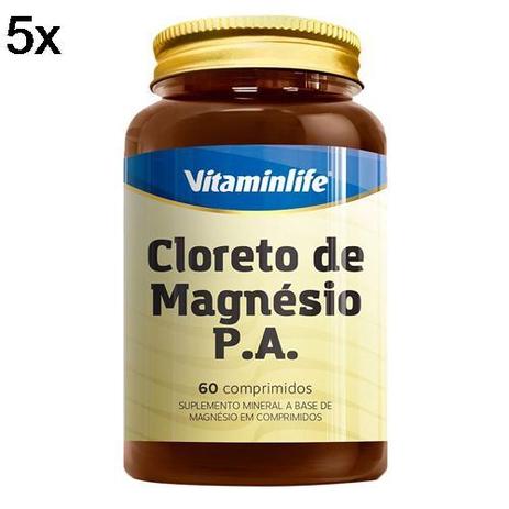 Kit 5X Cloreto de Magnésio P.A - 60 Comprimidos - Vitaminlife Menor preço em Kit 5X Cloreto de Magnésio P.A - 60 Comprimidos - Vitaminlife