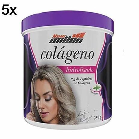 Kit 5X Colágeno Hidrolisado - 250g Morango - New Millen Menor preço em Kit 5X Colágeno Hidrolisado - 250g Morango - New Millen