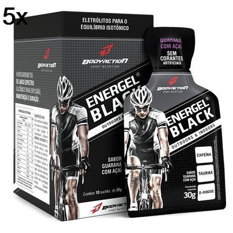 Kit 5X Energel Black - 10 Sachês Guaraná c/ açaí - BodyAction Menor preço em Kit 5X Energel Black - 10 Sachês Guaraná c/ açaí - BodyAction