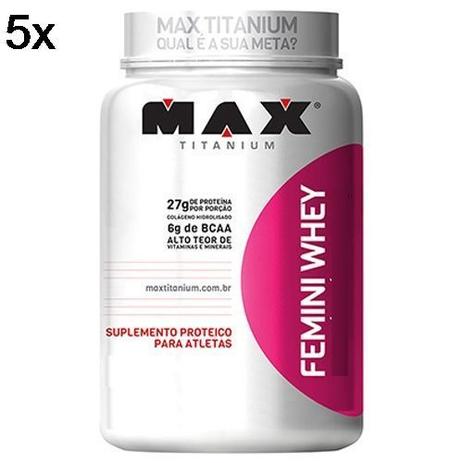 Kit 5X Femini Whey - 900g Chocolate - Max Titanium Menor preço em Kit 5X Femini Whey - 900g Chocolate - Max Titanium