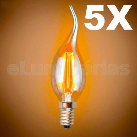 Kit 5X Lâmpadas Led 4W C35L 110V Vela Vintage Retrô E14 Industrial Design Thomas Edison Filamento LED 2200K Carbono LM1757 - Eluminarias Menor preço em Kit 5X Lâmpadas Led 4W C35L 110V Vela Vintage Retrô E14 Industrial Design Thomas Edison Filamento LED 2200K Carbono LM1757 - Eluminarias