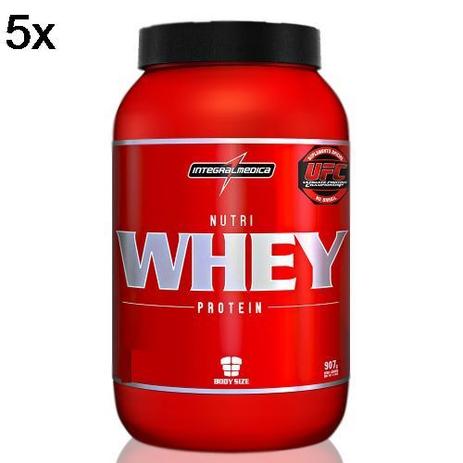 Kit 5X Nutri Whey Protein - 907g Morango - IntegralMédica - Integralmedica Menor preço em Kit 5X Nutri Whey Protein - 907g Morango - IntegralMédica - Integralmedica