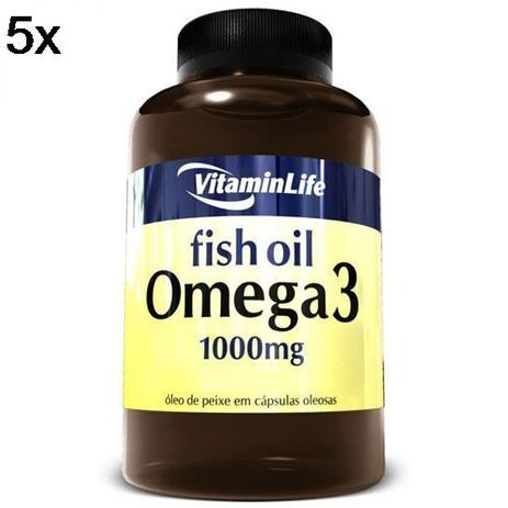 Kit 5X Omega 3 1000mg - 200 Cápsulas - VitaminLife Menor preço em Kit 5X Omega 3 1000mg - 200 Cápsulas - VitaminLife