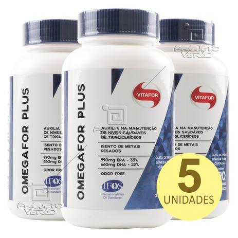 Kit 5x Ômegafor Plus - Ômega 3 Concentrado + EPA (990mg) DHA (660mg) 120 Cápsulas - Vitafor é boa?