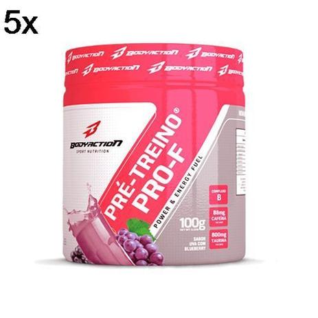 Kit 5X Pré Treino Pro-F Pre-Workout - 100g Uva com Blueberry - BodyAction Menor preço em Kit 5X Pré Treino Pro-F Pre-Workout - 100g Uva com Blueberry - BodyAction