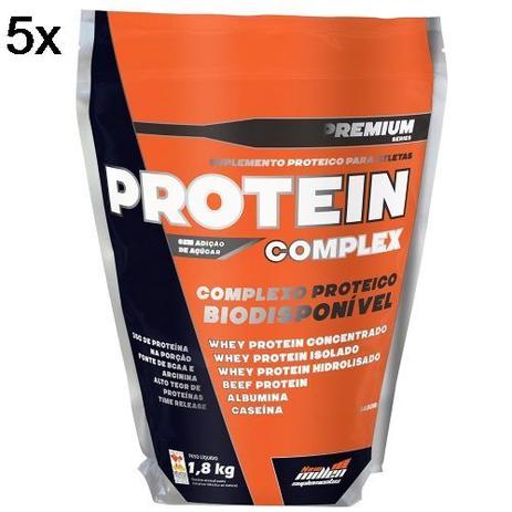 Kit 5X Protein Complex Premium - 1800g Refil Morango - New Millen Menor preço em Kit 5X Protein Complex Premium - 1800g Refil Morango - New Millen