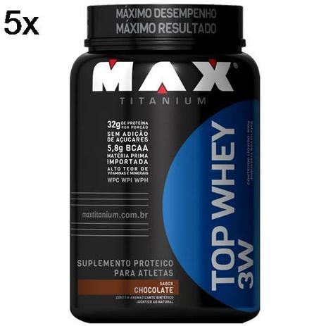 Kit 5X Top Whey 3W - 900g Chocolate - Max Titanium Menor preço em Kit 5X Top Whey 3W - 900g Chocolate - Max Titanium