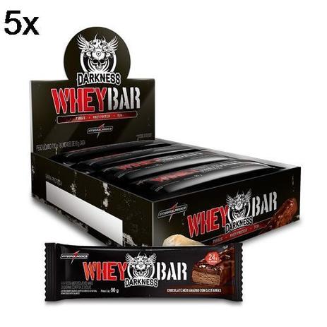 Kit 5X Whey Bar Darkness - 8 Unidades 90g Chocolate Amargo/Castanha - IntegralMédica - Integralmedica Menor preço em Kit 5X Whey Bar Darkness - 8 Unidades 90g Chocolate Amargo/Castanha - IntegralMédica - Integralmedica