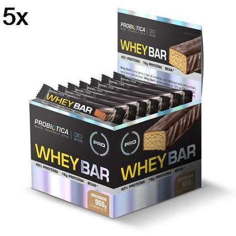 Kit 5X Whey Bar High Protein - 24 Unidades 40g Amendoin - Probiótica Menor preço em Kit 5X Whey Bar High Protein - 24 Unidades 40g Amendoin - Probiótica