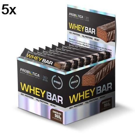 Kit 5X Whey Bar High Protein - 24 Unidades 40g Chocolate - Probiótica Menor preço em Kit 5X Whey Bar High Protein - 24 Unidades 40g Chocolate - Probiótica