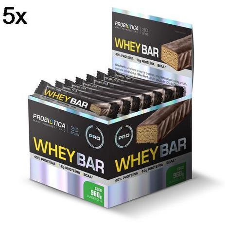Kit 5X Whey Bar High Protein - 24 Unidades 40g Coco - Probiótica Menor preço em Kit 5X Whey Bar High Protein - 24 Unidades 40g Coco - Probiótica