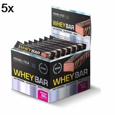 Kit 5X Whey Bar High Protein - 24 Unidades 40g Morango - Probiótica Menor preço em Kit 5X Whey Bar High Protein - 24 Unidades 40g Morango - Probiótica