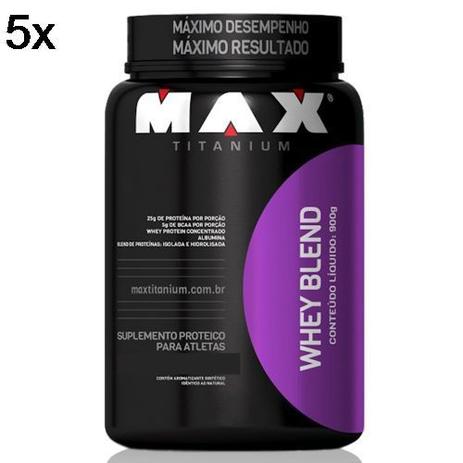 Kit 5X Whey Blend - 900g Chocolate - Max Titanium Menor preço em Kit 5X Whey Blend - 900g Chocolate - Max Titanium
