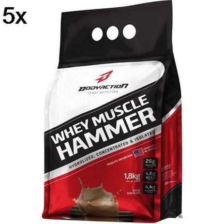 Kit 5X Whey Muscle Hammer - 1800g Chocolate - BodyAction Menor preço em Kit 5X Whey Muscle Hammer - 1800g Chocolate - BodyAction