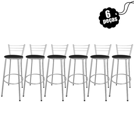 Kit 6 Banquetas Bistrô Aço Epóxi Cinza E Assento Preto - 24 Menor preço em Kit 6 Banquetas Bistrô Aço Epóxi Cinza E Assento Preto - 24